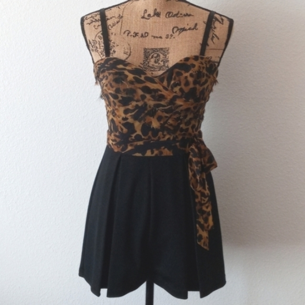 XOXO Leopard Print and Black Romper